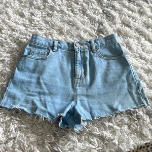 OAK+ FORT Raw Hem High Rise Jean Shorts